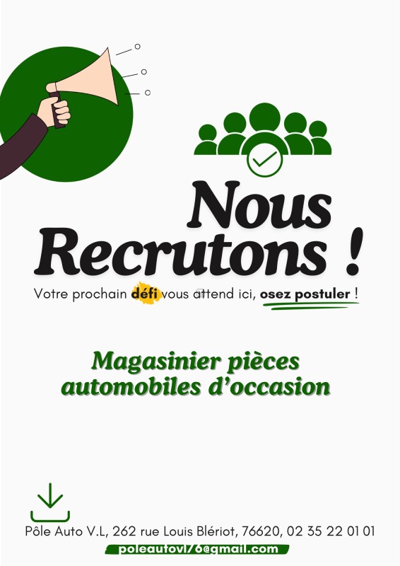 Offre d’emploi - Magasinier pièces automobiles d’occasion 